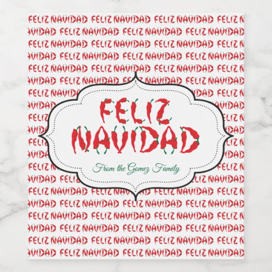 Feliz Navidad Red Chili Pepper Wijn Etiket (Enkel label)