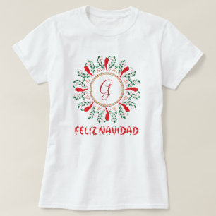 Feliz Navidad Red Chili Pepper Wreath T-shirt