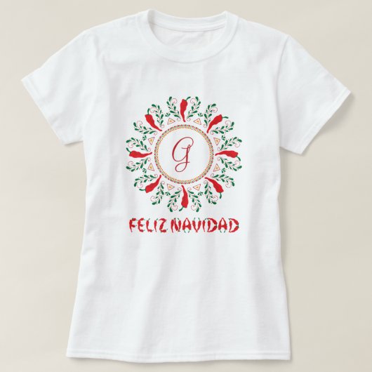 Feliz Navidad Red Chili Pepper Wreath T-shirt (Design voorkant)