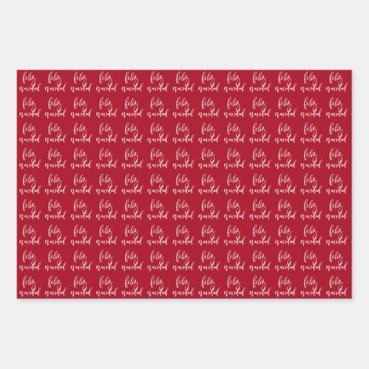Feliz Navidad Red en witte kerst Inpakpapier Vel (Voorkant)