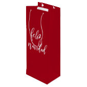 Feliz Navidad Red en witte kerst Wijn Cadeautas (Achterkant Gekanteld)