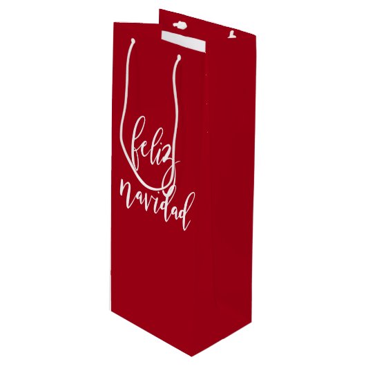Feliz Navidad Red en witte kerst Wijn Cadeautas (Voorkant Gekanteld)