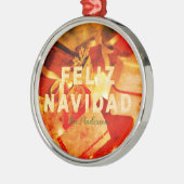 Feliz Navidad Red Gold Green Modern Elegant Metalen Ornament (Links)