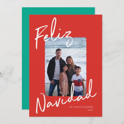 Feliz Navidad Red Green White Holiday Kaart (Voorkant / Achterkant)