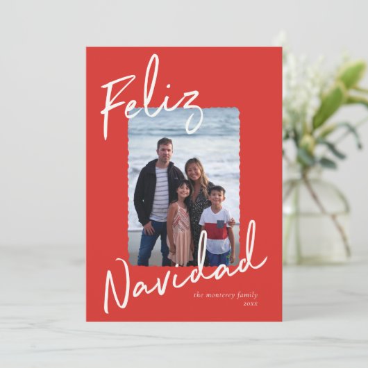 Feliz Navidad Red Green White Holiday Kaart (Staand voorkant)