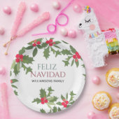 Feliz Navidad Red Holly Berries kerstdiner Papieren Bordje (Feest)