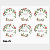 Feliz Navidad Red Holly Berries Kerstkerst Ronde Sticker (Vel)