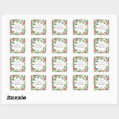 Feliz Navidad Red Holly Berries Kerstkerst Vierkante Sticker (Vel)