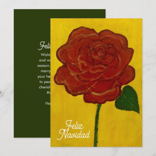 Feliz Navidad Red Rose Painted Feestdagenkaart (Voorkant / Achterkant)