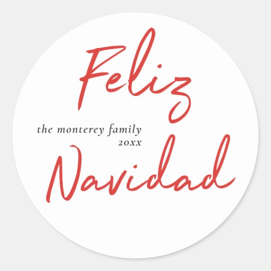 Feliz Navidad Red White Holiday Ronde Sticker (Voorkant)