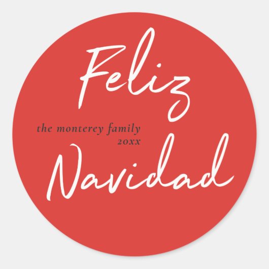 Feliz Navidad Red White Holiday Round Sticker (Voorkant)