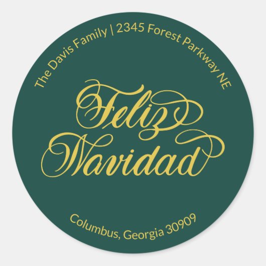 Feliz Navidad Retouradres Ronde Sticker (Voorkant)