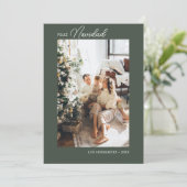 Feliz Navidad Retro Lettertype Foto Groen Feestdagenkaart (Staand voorkant)