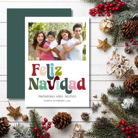 Feliz Navidad Retro Photo Spanish Christmas Card  Feestdagenkaart