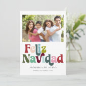 Feliz Navidad Retro Photo Spanish Christmas Card  Feestdagenkaart (Staand voorkant)
