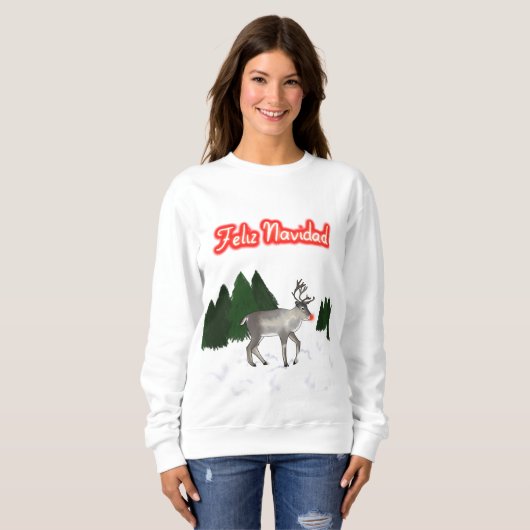 Feliz Navidad Retro Rood Neus Rendier Schilderij Trui (Voorkant volledig)