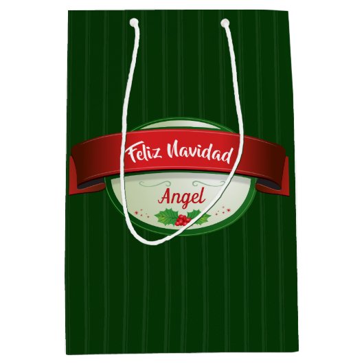 Feliz Navidad Ribbon Medium Cadeauzakje (Voorkant)
