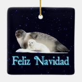 Feliz Navidad - Ringed zegel Keramisch Ornament (Achterkant)