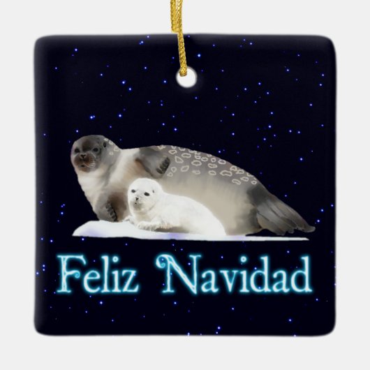 Feliz Navidad - Ringed zegel Keramisch Ornament (Voorkant)