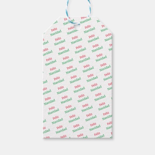 Feliz Navidad Rood en Groen Patroon Gift Label Cadeaulabel (Voorkant)