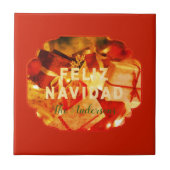 Feliz Navidad Rood Goud Groen Familienaam Elegant Tegeltje (Voorkant)