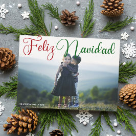 Feliz Navidad Rood Groen Script Foto Spaans Feestdagenkaart