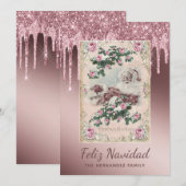 Feliz Navidad Roze Goud Glitter Druppels Kerstmis (Voorkant / Achterkant)