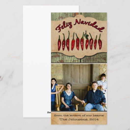 Feliz Navidad Rustic Red Pepper Foto Kerstmis Feestdagenkaart (Voorkant / Achterkant)