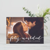 Feliz Navidad Rustic Script Kerstfoto Feestdagenkaart (Staand voorkant)