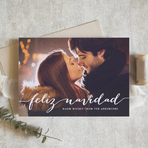 Feliz Navidad Rustic Script Kerstfoto Feestdagenkaart