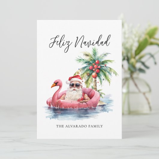 Feliz Navidad Santa Claus Beach Kerstmis Feestdagenkaart (Staand voorkant)