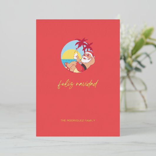 Feliz Navidad Santa Holiday Kaart (Staand Voorkant)