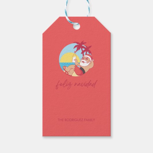 Feliz Navidad Santa Holiday Kaart Cadeaulabel (Voorkant)