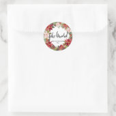Feliz Navidad Script Red Poinsettia Wreath Ronde Sticker (Tas)