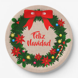 Feliz Navidad set Merry Kerstmis met 9 inch Papieren Bordje
