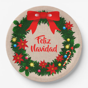 Feliz Navidad set Merry Kerstmis Wreath Bow 9 inch Papieren Bordje