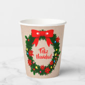 Feliz Navidad set Merry Kerstmis Wreath Bow Papieren Bekers (Achterkant)