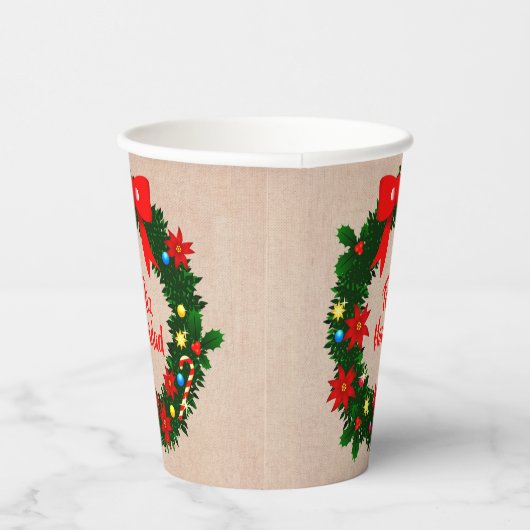 Feliz Navidad set Merry Kerstmis Wreath Bow Papieren Bekers (Rechts)
