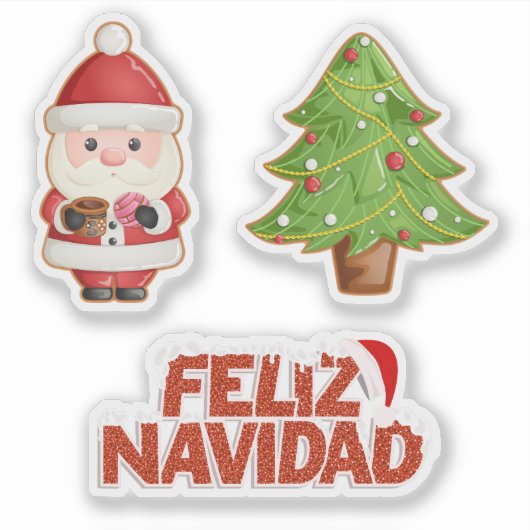 Feliz Navidad Set: Mexicaanse kerstman en kerstboo Sticker (Voorkant)