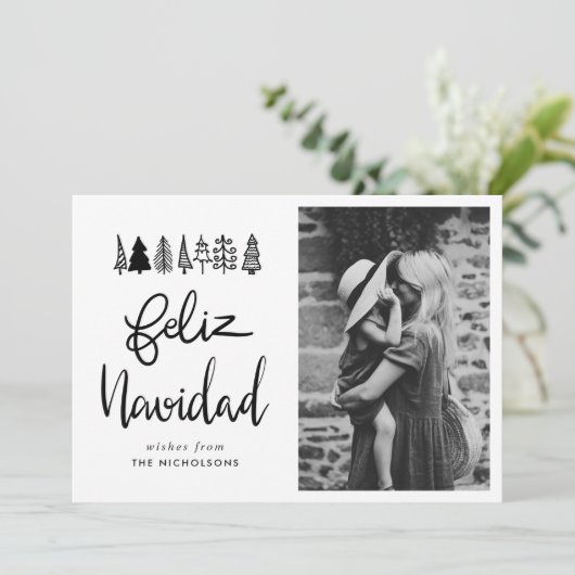 Feliz Navidad Simple Script-kerstfoto Feestdagenkaart (Staand voorkant)