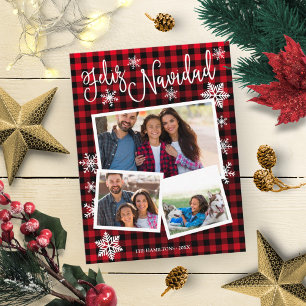 Feliz Navidad Sneeuwvlok Landelijk 3 Foto's Kerstm Briefkaart