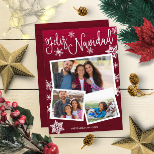 Feliz Navidad Sneeuwvlok Landelijk 3 Foto's Kerstm Kaart