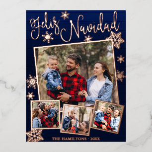 Feliz Navidad Sneeuwvlok Landelijk 4 Foto's Collag Folie Feestdagen Briefkaart