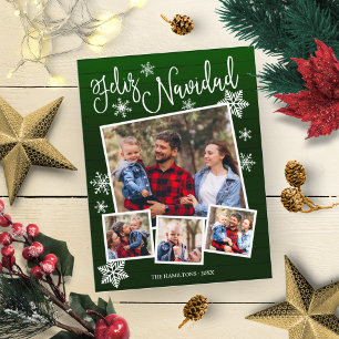 Feliz Navidad Sneeuwvlok Landelijk 4 Foto's Kerstm Briefkaart