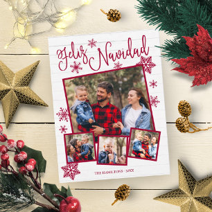 Feliz Navidad Sneeuwvlok Landelijk 4 Foto's Kerstm Briefkaart