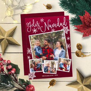 Feliz Navidad Sneeuwvlok Rustiek 4 Foto's Kerstmis Kaart