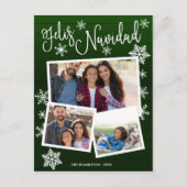 Feliz Navidad Snowflake Rustic 3 Foto's Kerstmis Briefkaart (Voorkant)