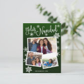 Feliz Navidad Snowflake Rustic 3 Foto's Kerstmis Briefkaart (Staand voorkant)