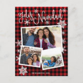 Feliz Navidad Snowflake Rustic 3 Foto's Kerstmis Briefkaart (Voorkant)