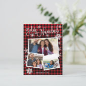 Feliz Navidad Snowflake Rustic 3 Foto's Kerstmis Briefkaart (Staand voorkant)